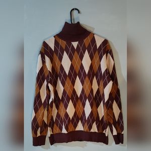 Men's brown argyle turtle neck sweater